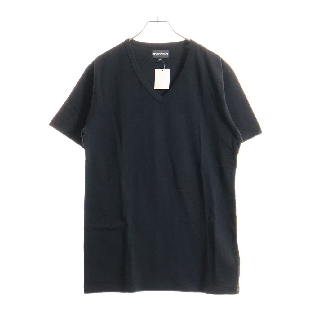 EMPORIO ARMANI(エンポリオアルマーニ) バックラメプリント Vネック半袖Tシャツカットソー ブラック