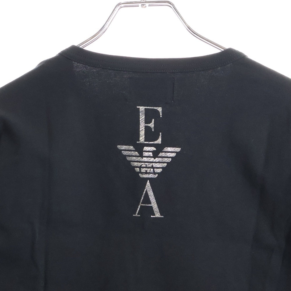 EMPORIO ARMANI(エンポリオアルマーニ) バックラメプリント Vネック半袖Tシャツカットソー ブラック