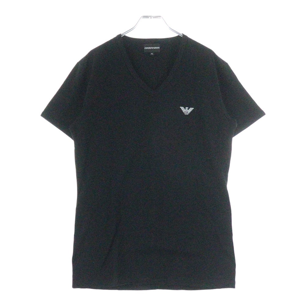 EMPORIO ARMANI(エンポリオアルマーニ) フロントロゴプリント Vネック半袖Tシャツカットソー ブラック