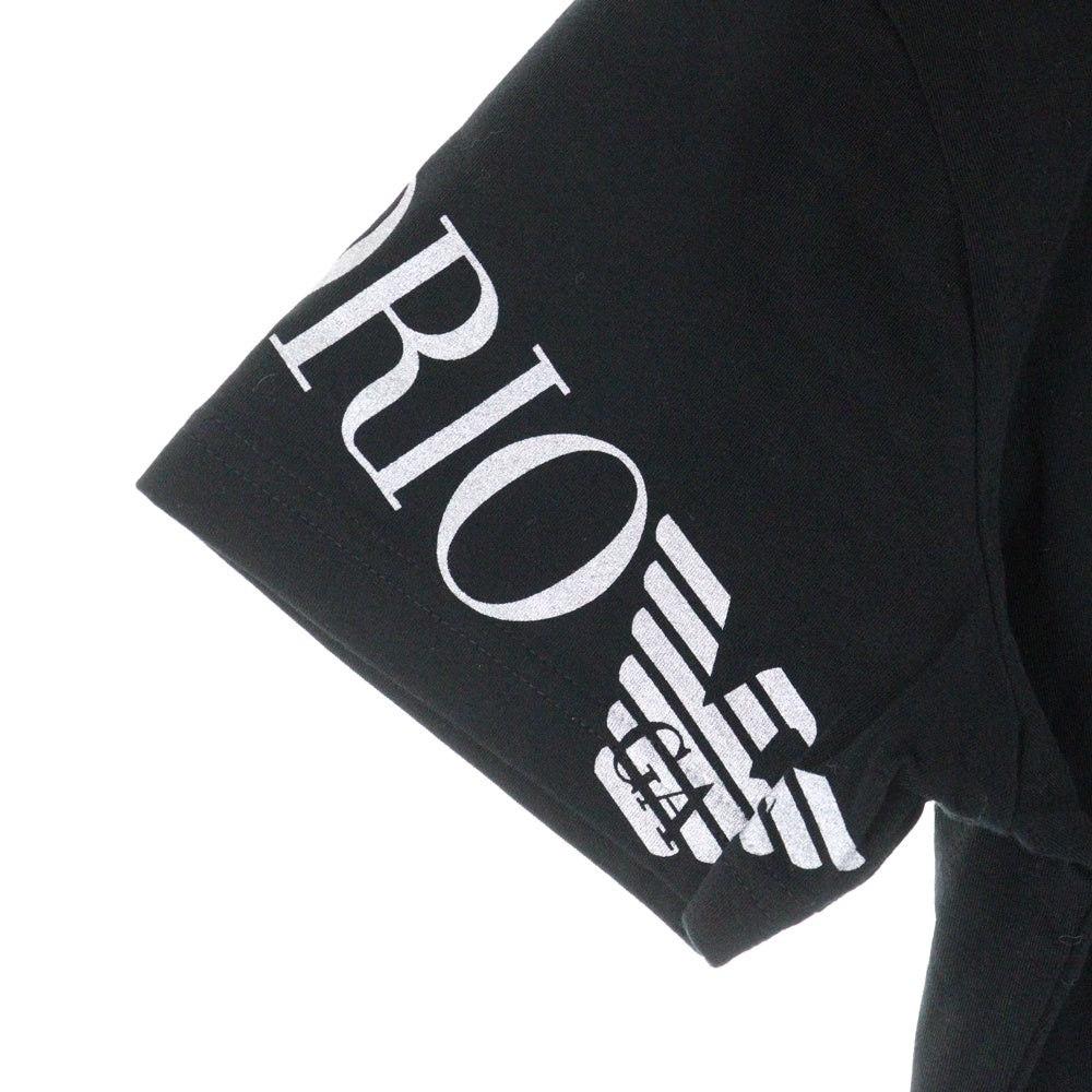 EMPORIO ARMANI(エンポリオアルマーニ) ライトスリーブラメロゴプリント Vネック半袖Tシャツカットソー ブラック