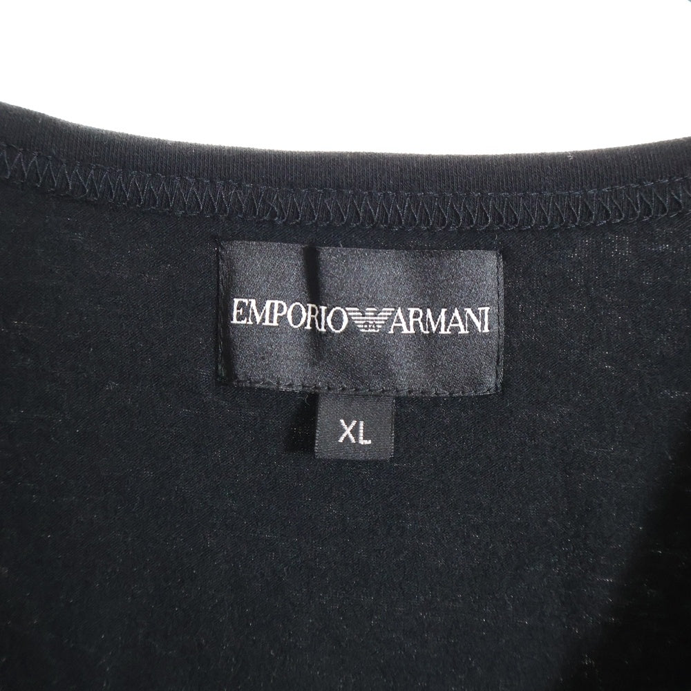 EMPORIO ARMANI(エンポリオアルマーニ) レフトスリーブラメロゴプリント Vネック半袖Tシャツカットソー ブラック