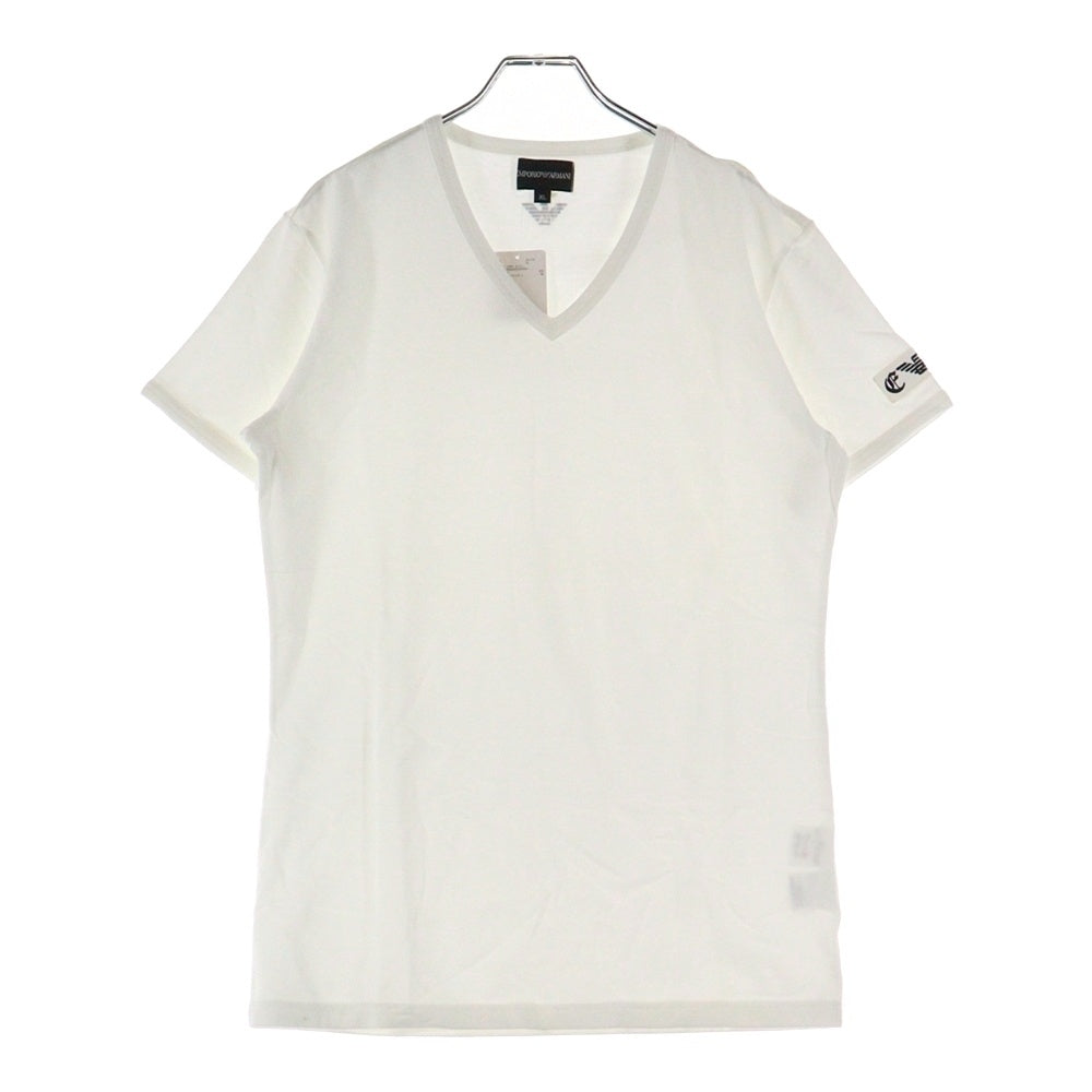 EMPORIO ARMANI(エンポリオアルマーニ) アーム刺繍ロゴ Vネック半袖Tシャツカットソー ホワイト