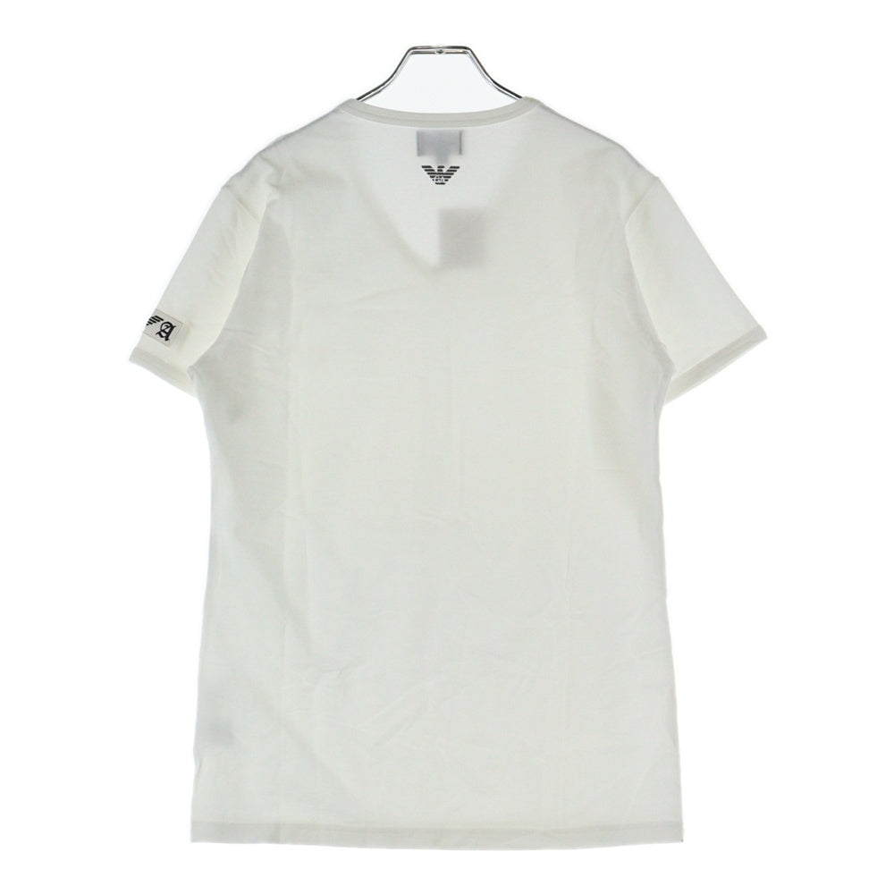EMPORIO ARMANI(エンポリオアルマーニ) アーム刺繍ロゴ Vネック半袖Tシャツカットソー ホワイト