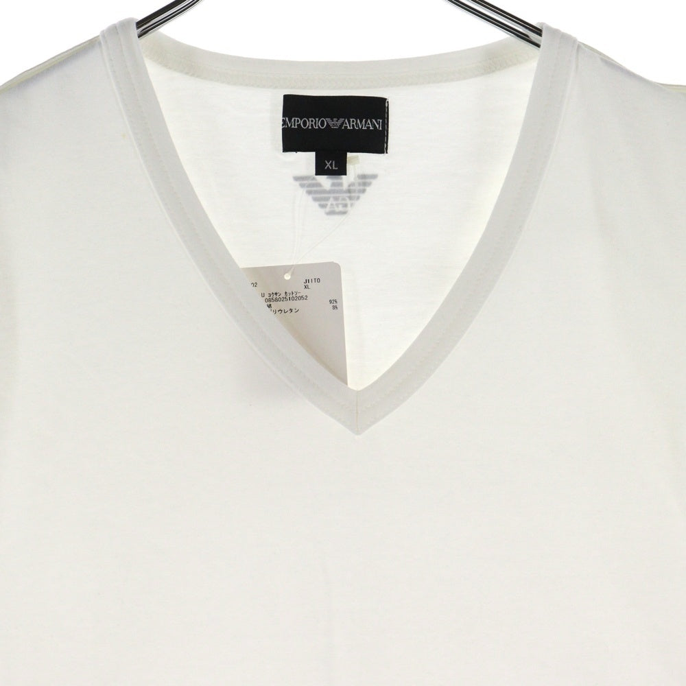 EMPORIO ARMANI(エンポリオアルマーニ) アーム刺繍ロゴ Vネック半袖Tシャツカットソー ホワイト