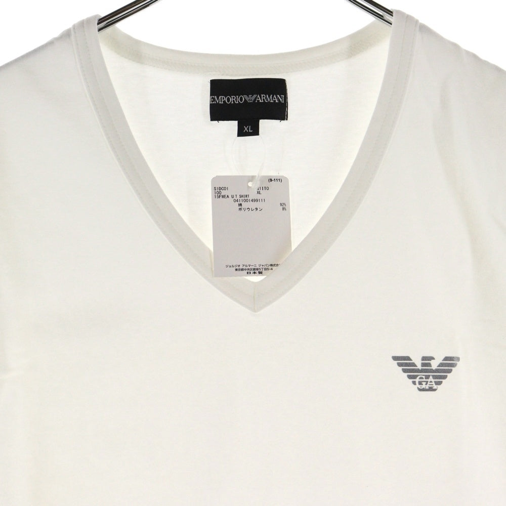 EMPORIO ARMANI(エンポリオアルマーニ) フロントロゴプリント Vネック半袖Tシャツカットソー ホワイト