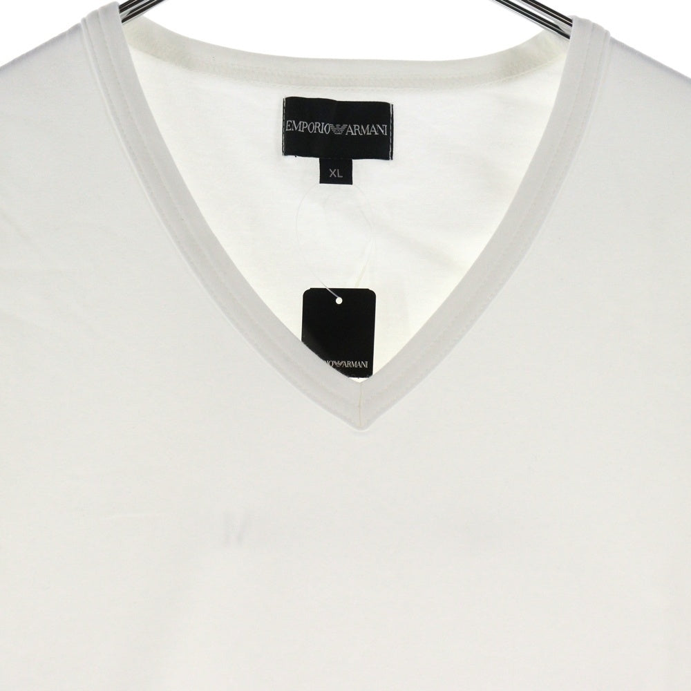 EMPORIO ARMANI(エンポリオアルマーニ) バックロゴプリント アームポケット Vネック半袖Tシャツカットソー ホワイト