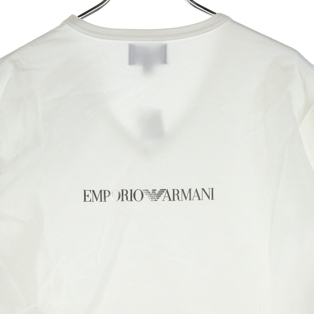 EMPORIO ARMANI(エンポリオアルマーニ) バックロゴプリント アームポケット Vネック半袖Tシャツカットソー ホワイト