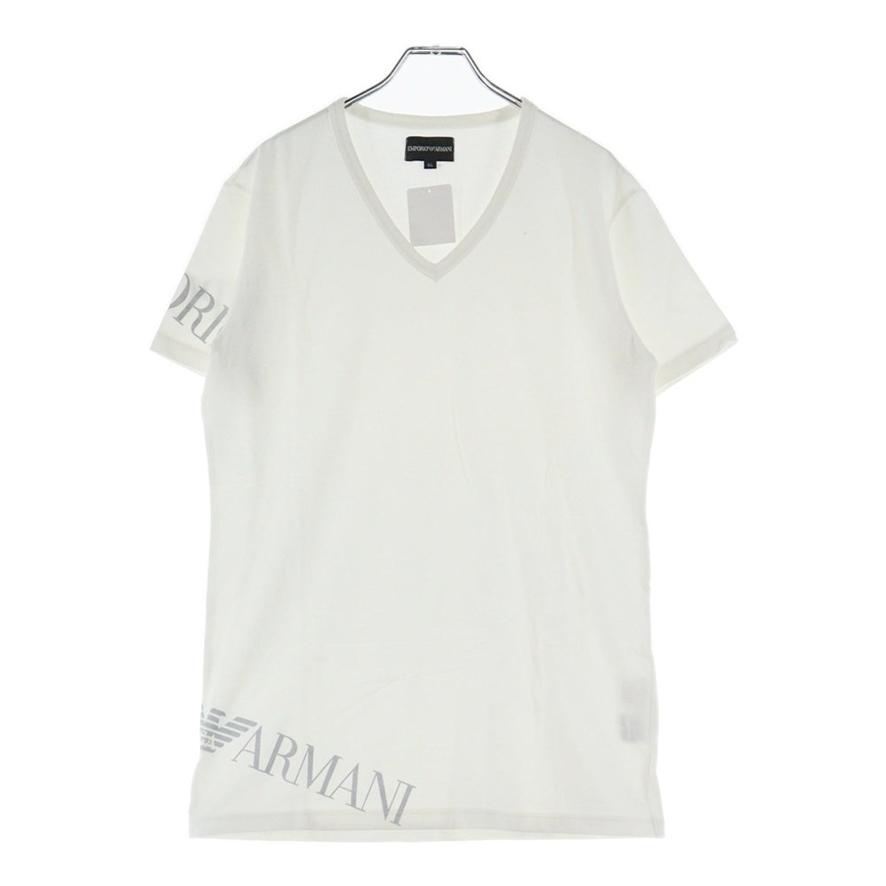 EMPORIO ARMANI(エンポリオアルマーニ) ライトスリーブラメロゴプリント Vネック半袖Tシャツカットソー ホワイト