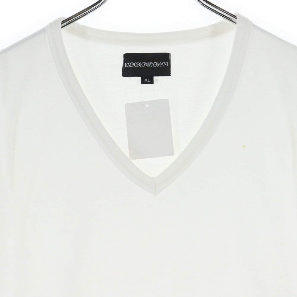 EMPORIO ARMANI(エンポリオアルマーニ) ライトスリーブラメロゴプリント Vネック半袖Tシャツカットソー ホワイト