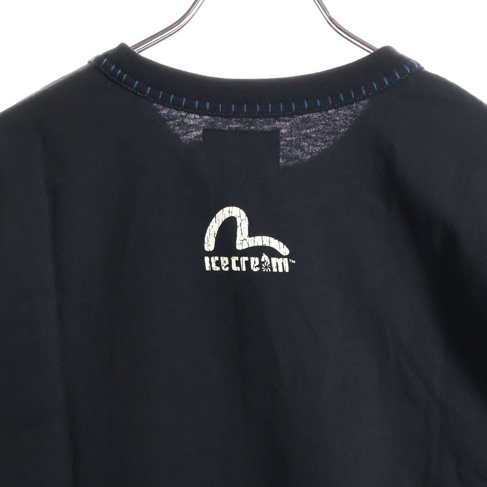 EVISU(エビス) ×ICECREAM 両面プリント クルーネック半袖Tシャツカットソー ブラック 2EAICM5TS7023RXCT