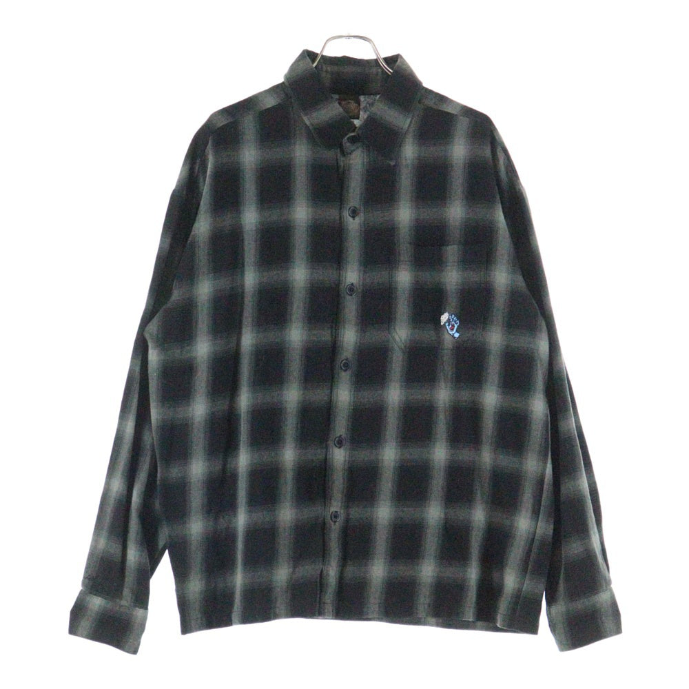 SANTA CRUZ(サンタクルーズ) オーバーサイズ ワンポイント刺繍ロゴ 長袖チェックシャツ ブラック 502231202