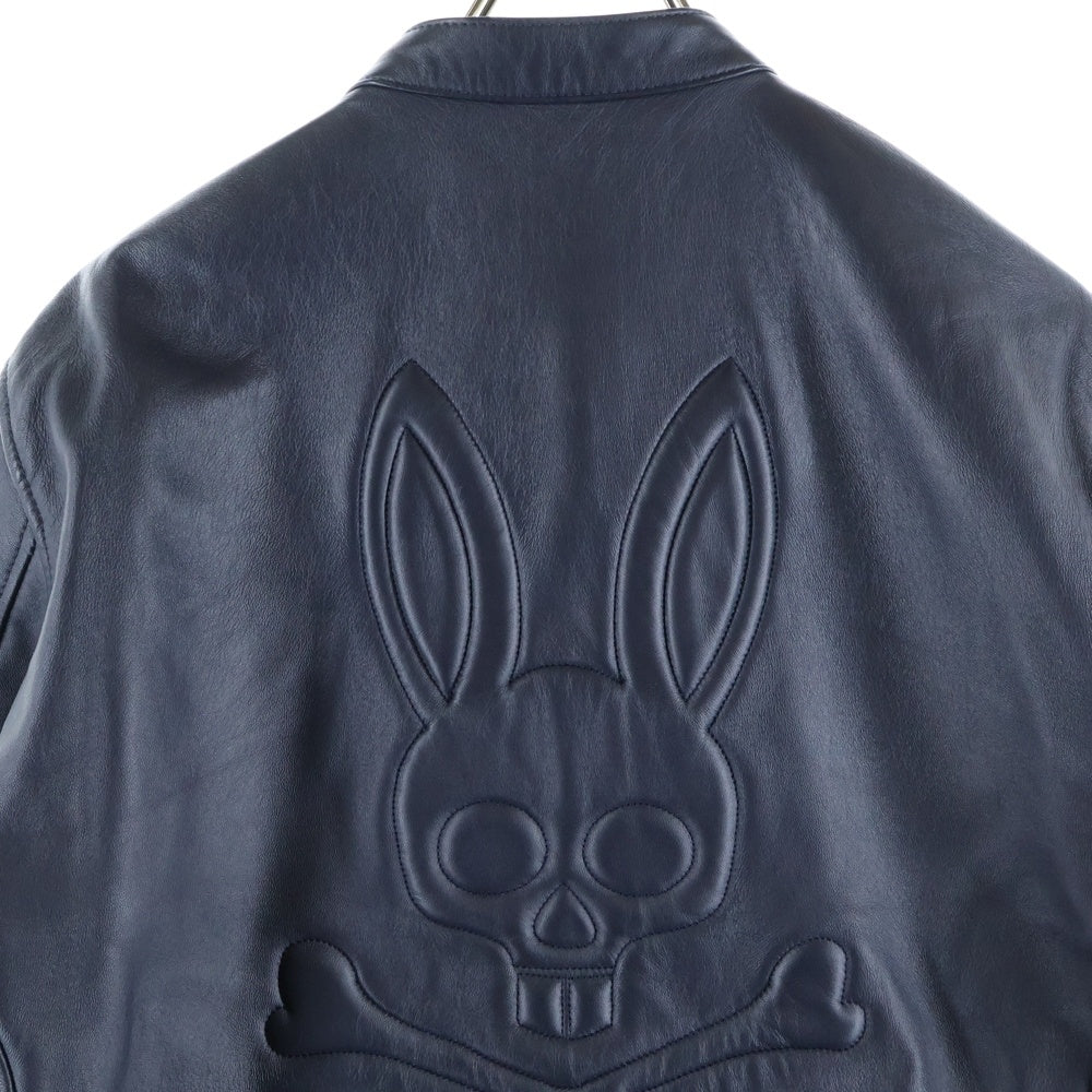 Psycho Bunny(サイコバニー) ラムレザー ブルゾン シングルライダースジャケット ネイビー PB-CY-78629