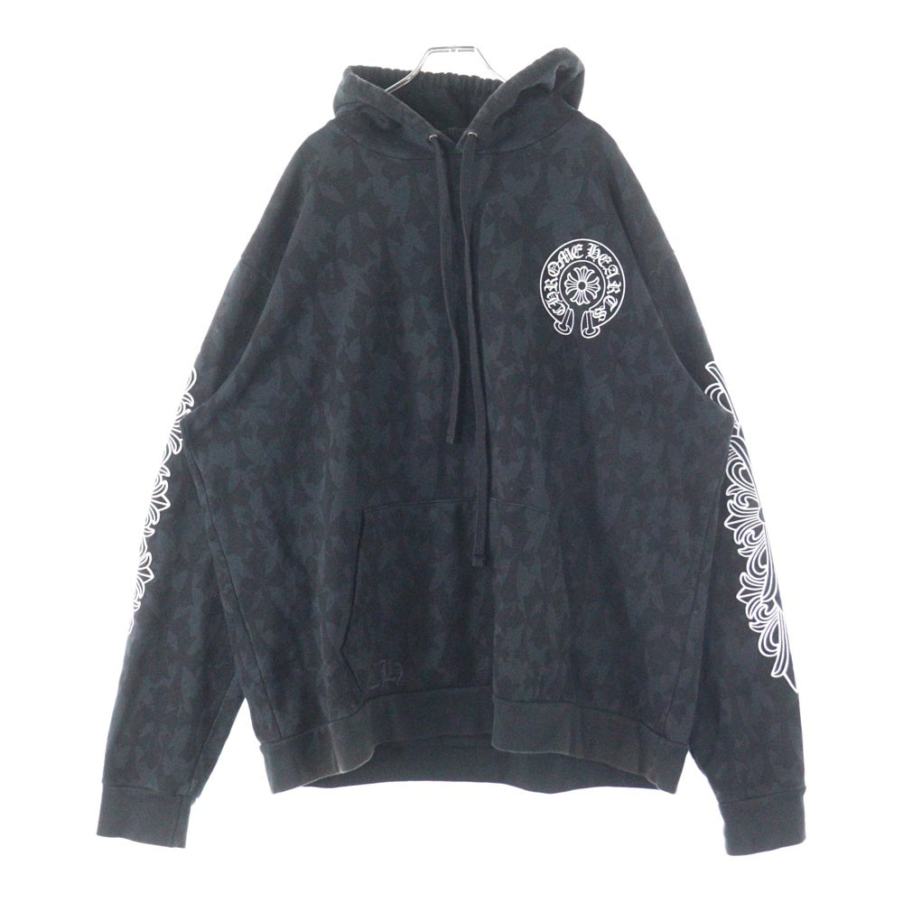 CHROME HEARTS(クロムハーツ) Graveyard Cemetery Cross Sweat Hoodie グレイブヤード セメタリークロス スウェットフーディ 胸ホースシュー 袖フローラルクロスパーカー