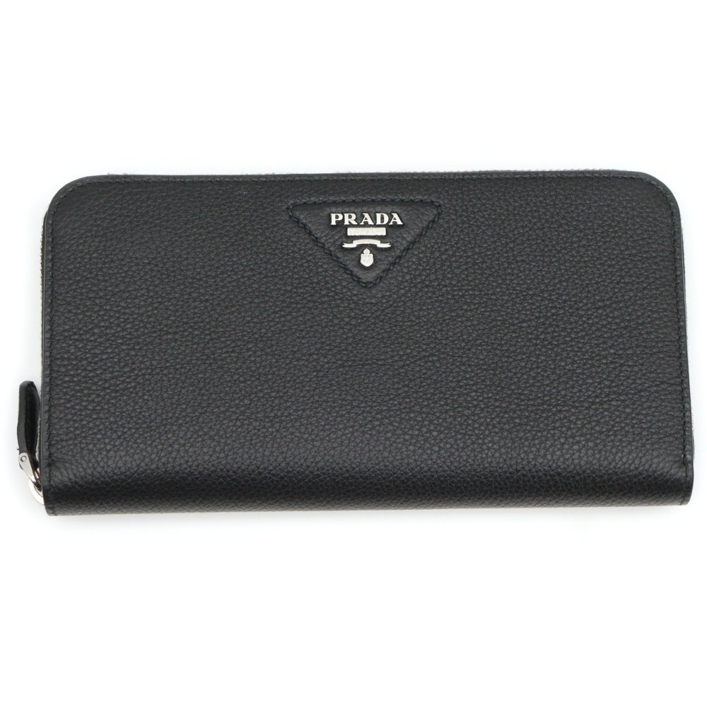 PRADA(プラダ) トライアングルロゴ ラウンドジップレザー長財布 ブラック 1ML506