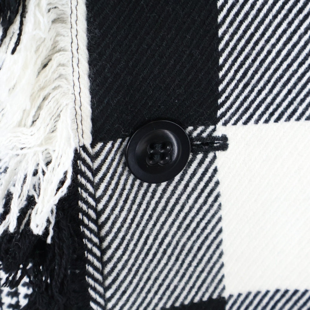 Y's(ワイズ) 千鳥格子柄 チェック切り替えフリンジロングコート ブラック/ホワイト YC-C10-803