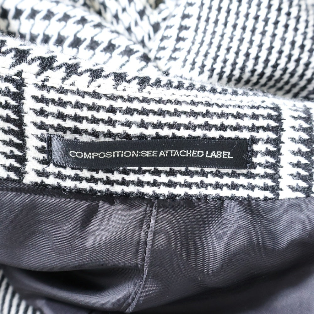 Y's(ワイズ) 千鳥格子柄 チェック切り替えフリンジロングコート ブラック/ホワイト YC-C10-803