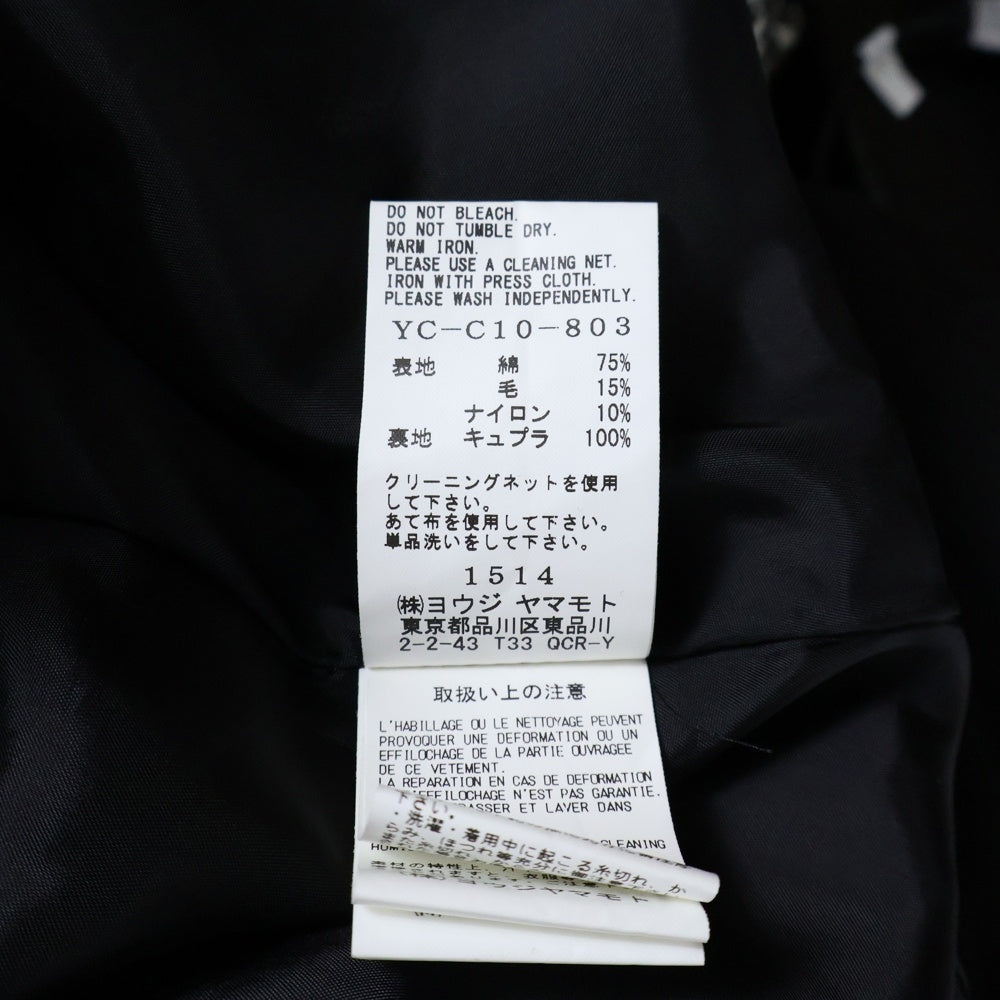 Y's(ワイズ) 千鳥格子柄 チェック切り替えフリンジロングコート ブラック/ホワイト YC-C10-803