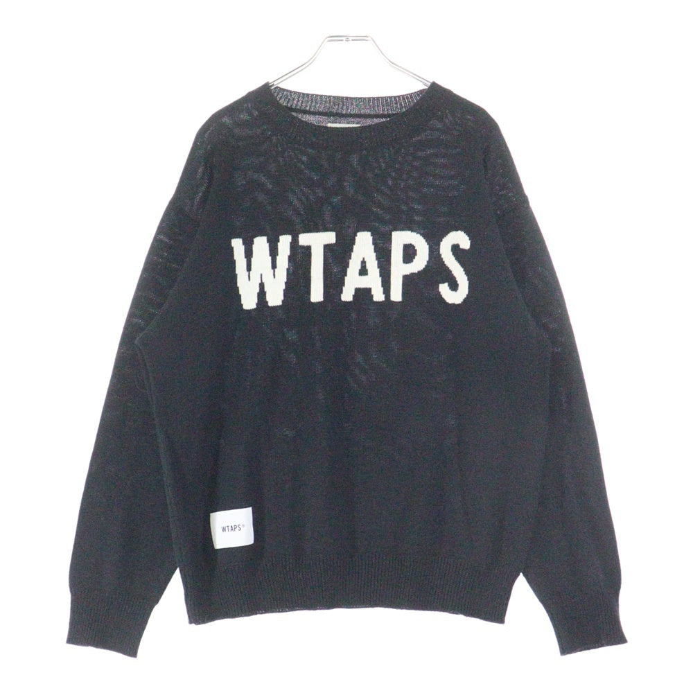 WTAPS(ダブルタップス) DECK SWEATER ロゴ刺繍 クルーネック長袖ニットセーター ブラック 192MADT-KNM01