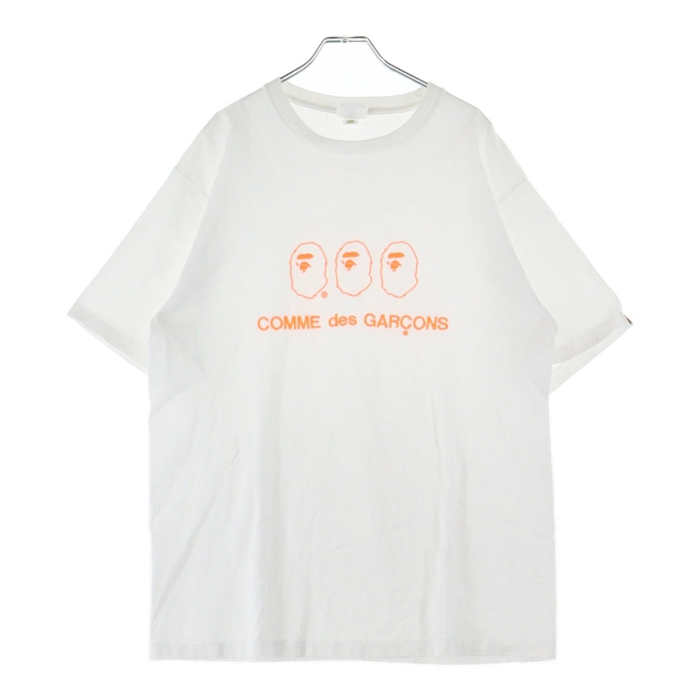 A BATHING APE(アベイシングエイプ) ×COMME des GARCONS フロントロゴ刺繍 クルーネック半袖Tシャツカットソー ホワイト