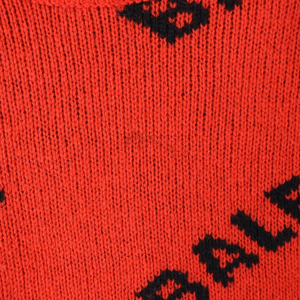 BALENCIAGA(バレンシアガ) 総柄ロゴプリント クルーネック長袖ニットセーター レッド 542601-T1473