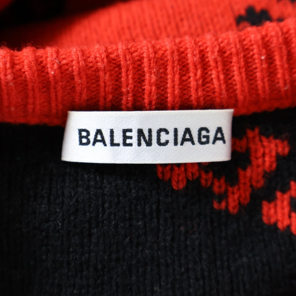 BALENCIAGA(バレンシアガ) 総柄ロゴプリント クルーネック長袖ニットセーター レッド 542601-T1473