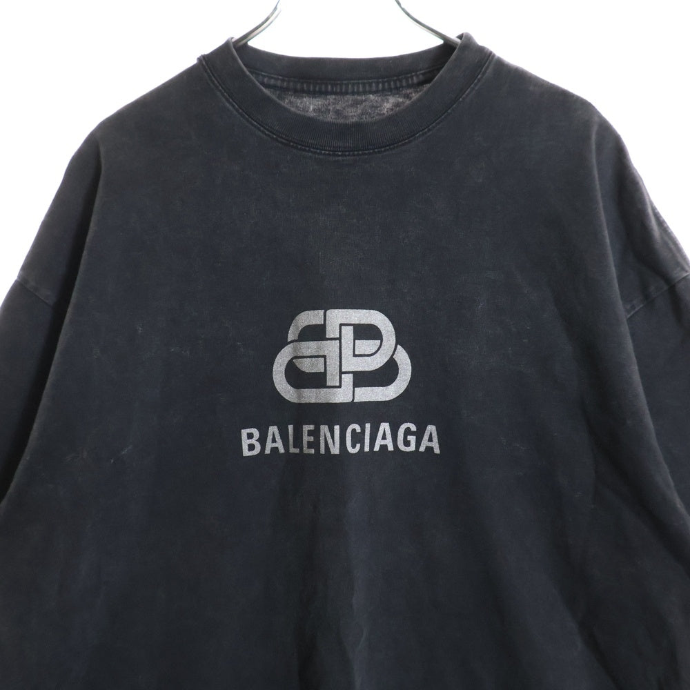 BALENCIAGA(バレンシアガ) フロントラメロゴプリント クルーネック半袖Tシャツカットソー ブラック 571205 TGV75