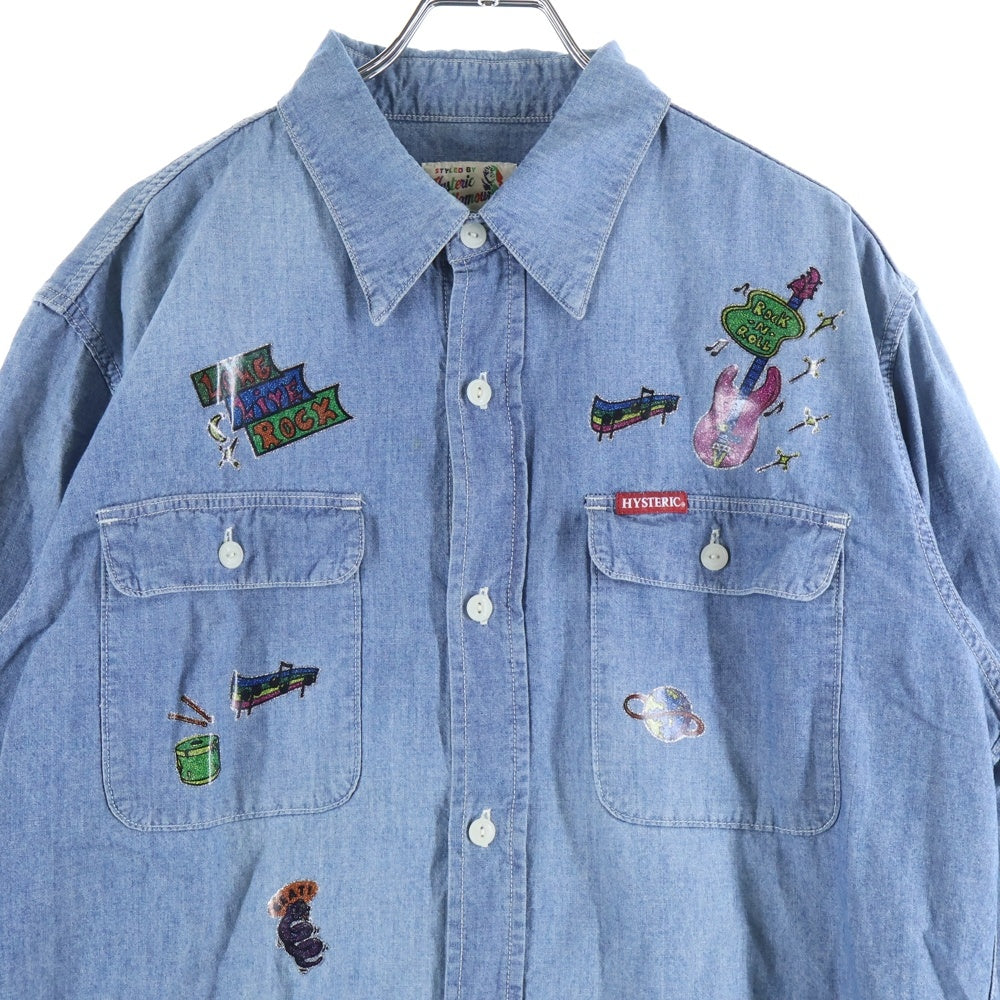 HYSTERIC GLAMOUR(ヒステリックグラマー) ラメプリント 長袖デニムシャツ インディゴ 02201AH11