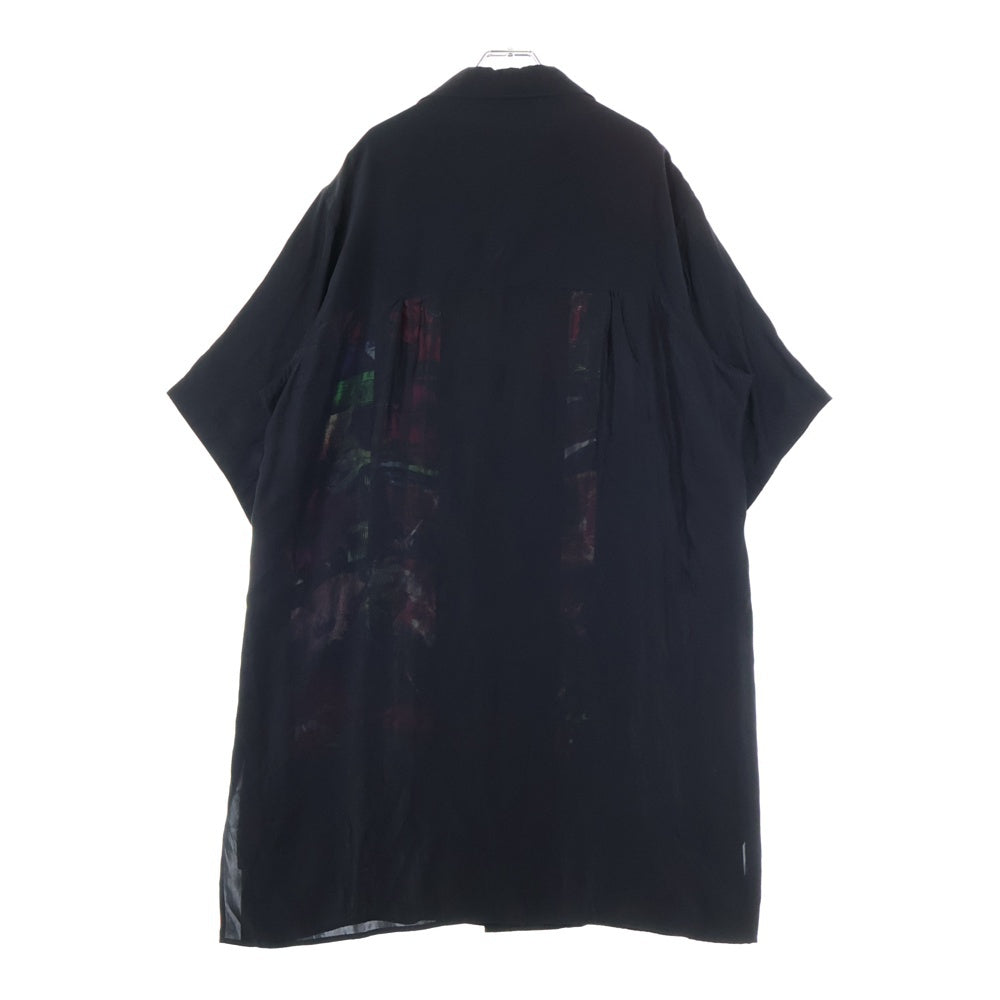 Yohji Yamamoto POUR HOMME(ヨウジヤマモト プールオム) 22SS フラシPKB フラワー柄シルクサテン ロング丈半袖シャツブラウス ブラック HG-B27-404