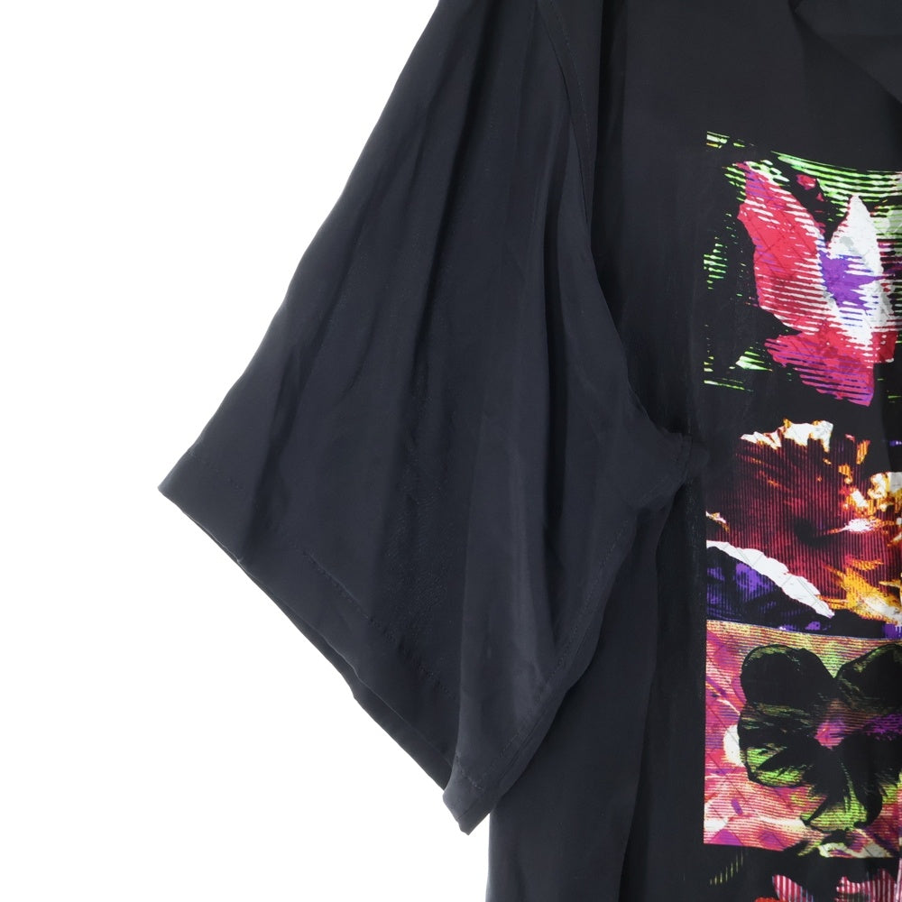 Yohji Yamamoto POUR HOMME(ヨウジヤマモト プールオム) 22SS フラシPKB フラワー柄シルクサテン ロング丈半袖シャツブラウス ブラック HG-B27-404