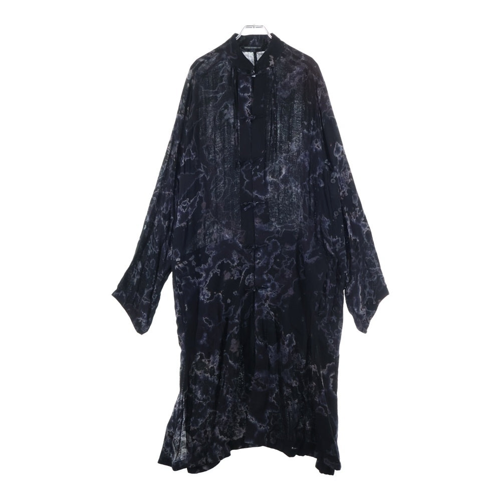 Yohji Yamamoto POUR HOMME(ヨウジヤマモト プールオム) 21SS ダブルガーゼチャイナドレス 総柄ロング丈ノーカラー レーヨン長袖シャツブラウス ブラック HD-D04-205