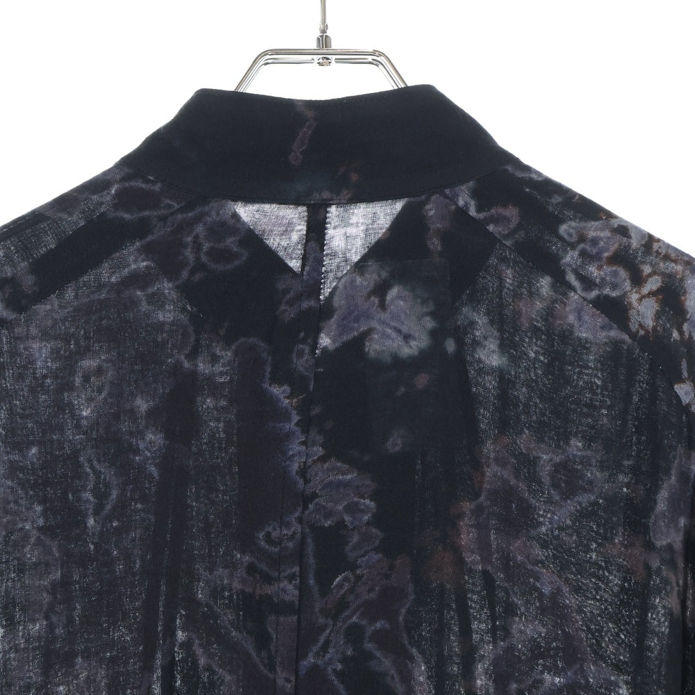 Yohji Yamamoto POUR HOMME(ヨウジヤマモト プールオム) 21SS ダブルガーゼチャイナドレス 総柄ロング丈ノーカラー レーヨン長袖シャツブラウス ブラック HD-D04-205