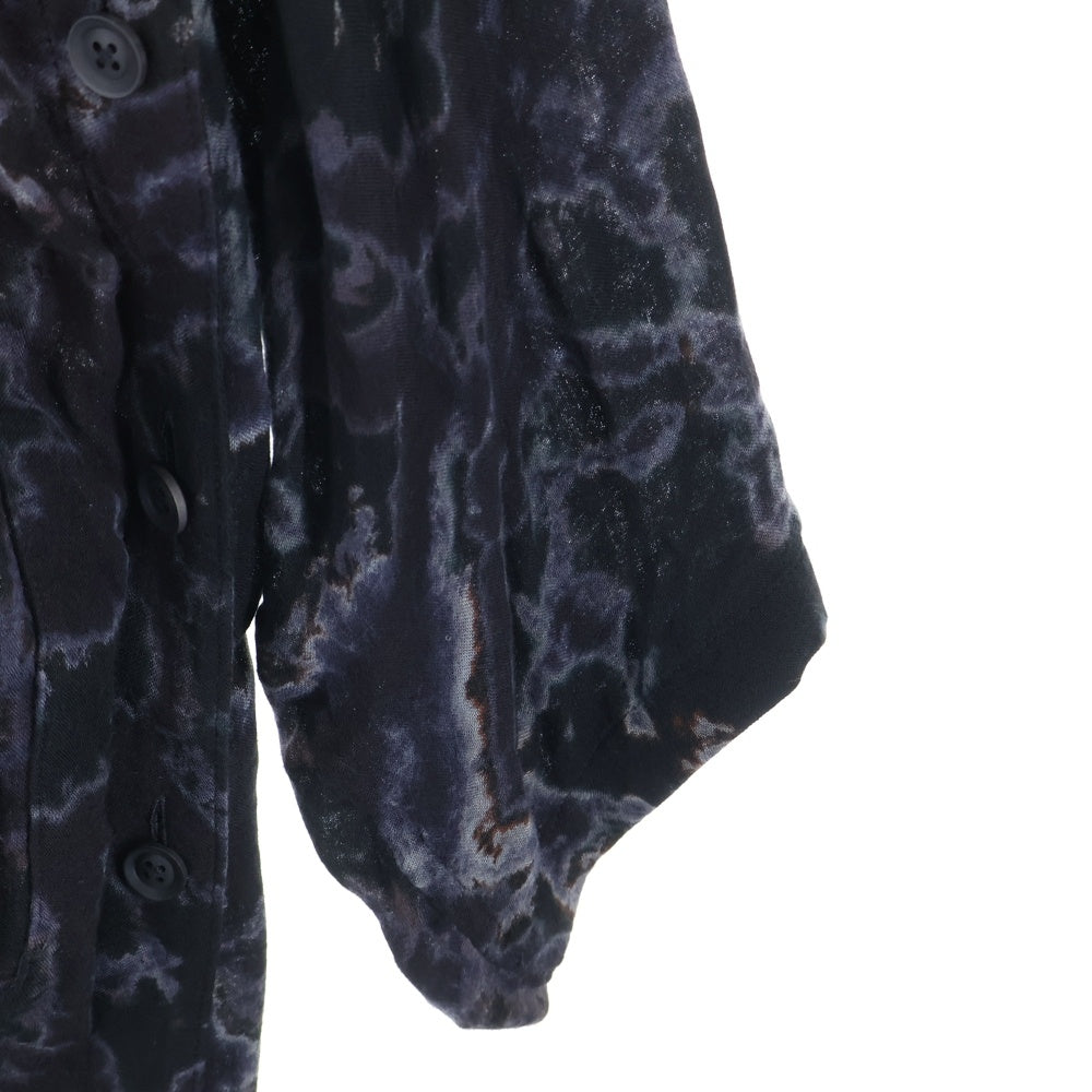 Yohji Yamamoto POUR HOMME(ヨウジヤマモト プールオム) 21SS ダブルガーゼチャイナドレス 総柄ロング丈ノーカラー レーヨン長袖シャツブラウス ブラック HD-D04-205