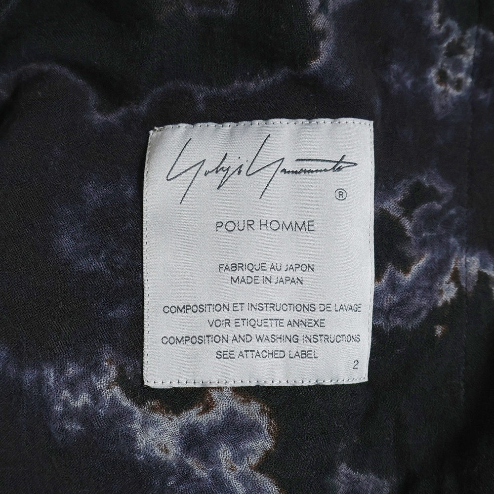 Yohji Yamamoto POUR HOMME(ヨウジヤマモト プールオム) 21SS ダブルガーゼチャイナドレス 総柄ロング丈ノーカラー レーヨン長袖シャツブラウス ブラック HD-D04-205