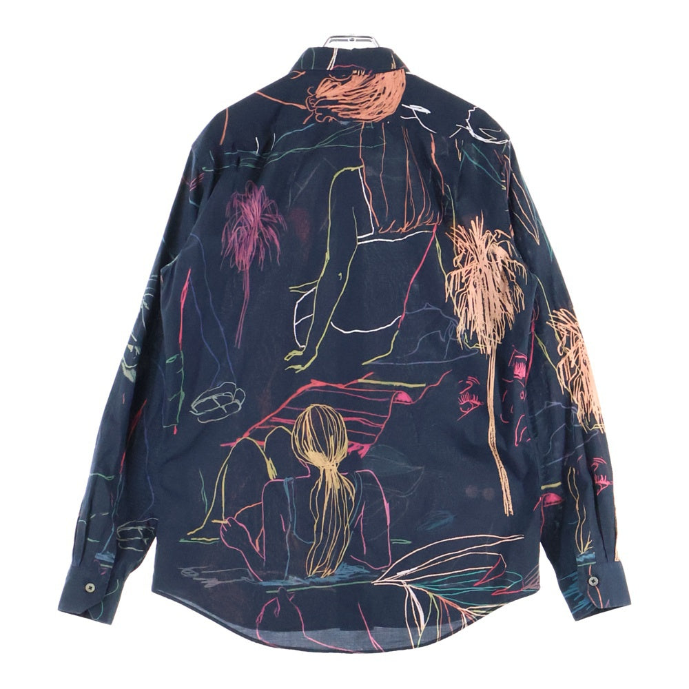 Paul Smith(ポールスミス) ビーチスケッチ 総柄長袖シャツブラウス ブラック 193320