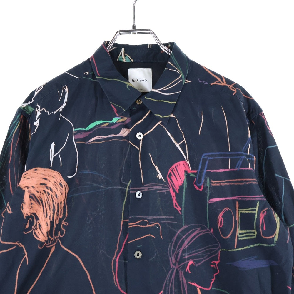 Paul Smith(ポールスミス) ビーチスケッチ 総柄長袖シャツブラウス ブラック 193320