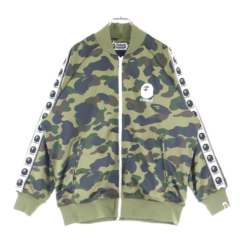 A BATHING APE(アベイシングエイプ) 1ST CAMO RELAXD FIT TRACK JACKET カモ総柄 エイプヘッドプリント ロゴサイドラインジップアップトラックジャケット グリーン 1L80-115-008