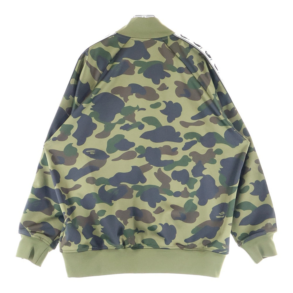 A BATHING APE(アベイシングエイプ) 1ST CAMO RELAXD FIT TRACK JACKET カモ総柄 エイプヘッドプリント ロゴサイドラインジップアップトラックジャケット グリーン 1L80-115-008