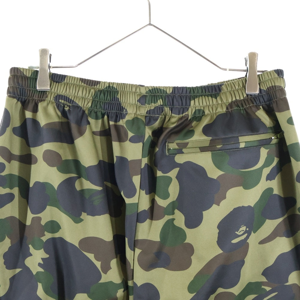 A BATHING APE(アベイシングエイプ) 1ST CAMO LOOSE FIT TRACK PANTS カモ総柄 エイプヘッドプリント ロゴサイドライン トラックパンツ グリーン 1L80-115-008