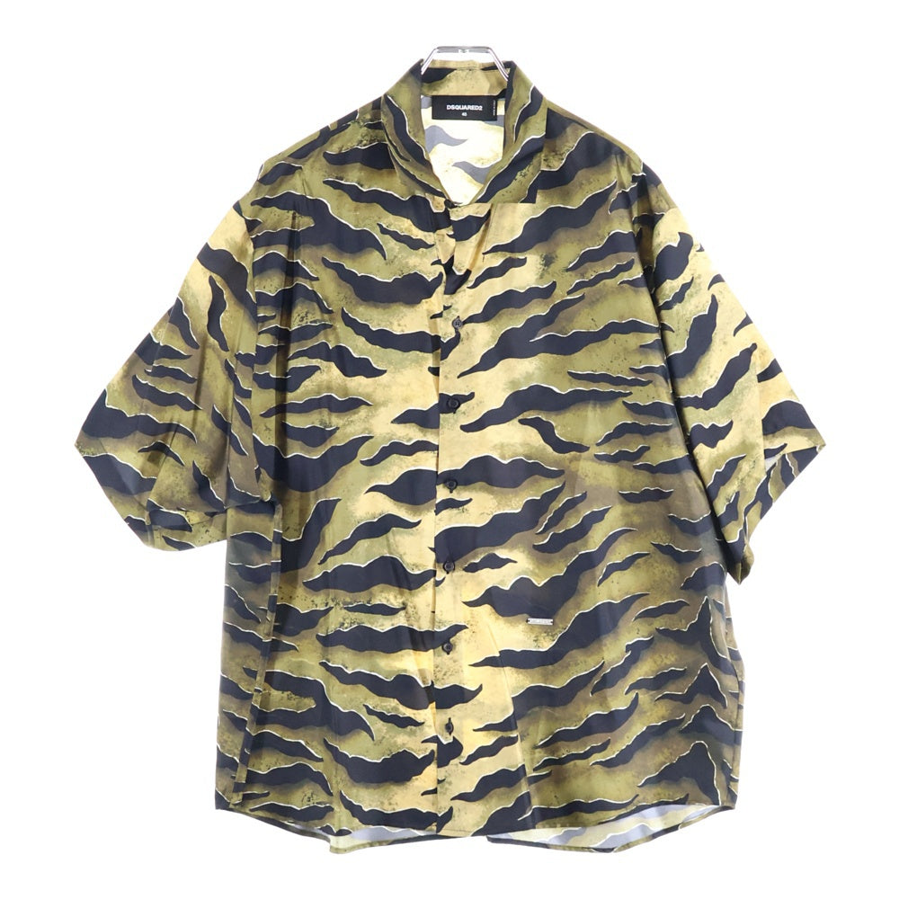 DSQUARED2(ディースクエアード) タイガープリント 半袖シルクシャツ ブラウン S71DM0401 S52758