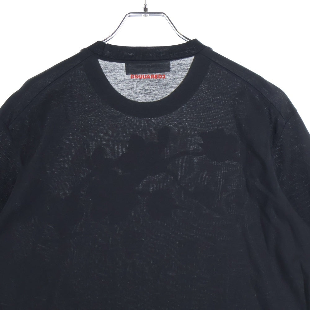 DSQUARED2(ディースクエアード) 桜 総柄プリント クルーネック半袖Tシャツカットソー ブラック S71GD0446 S22427