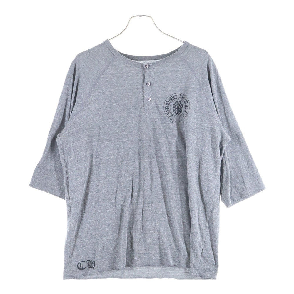 CHROME HEARTS(クロムハーツ) AMERICAN FLAG アメリカンフラッグ ヘンリーネック ラグランスリーブ 七分丈Tシャツ カットソー グレー