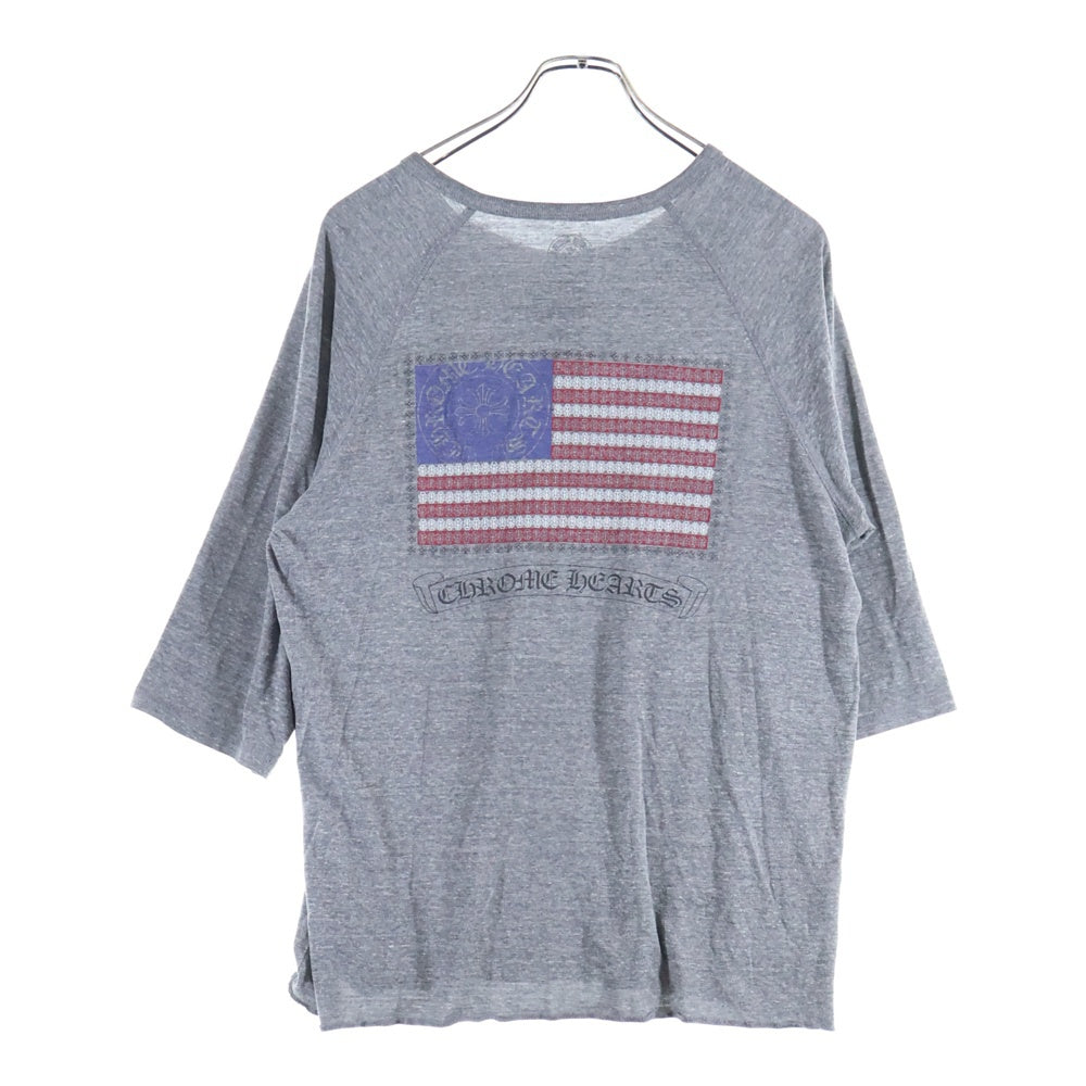CHROME HEARTS(クロムハーツ) AMERICAN FLAG アメリカンフラッグ ヘンリーネック ラグランスリーブ 七分丈Tシャツ カットソー グレー