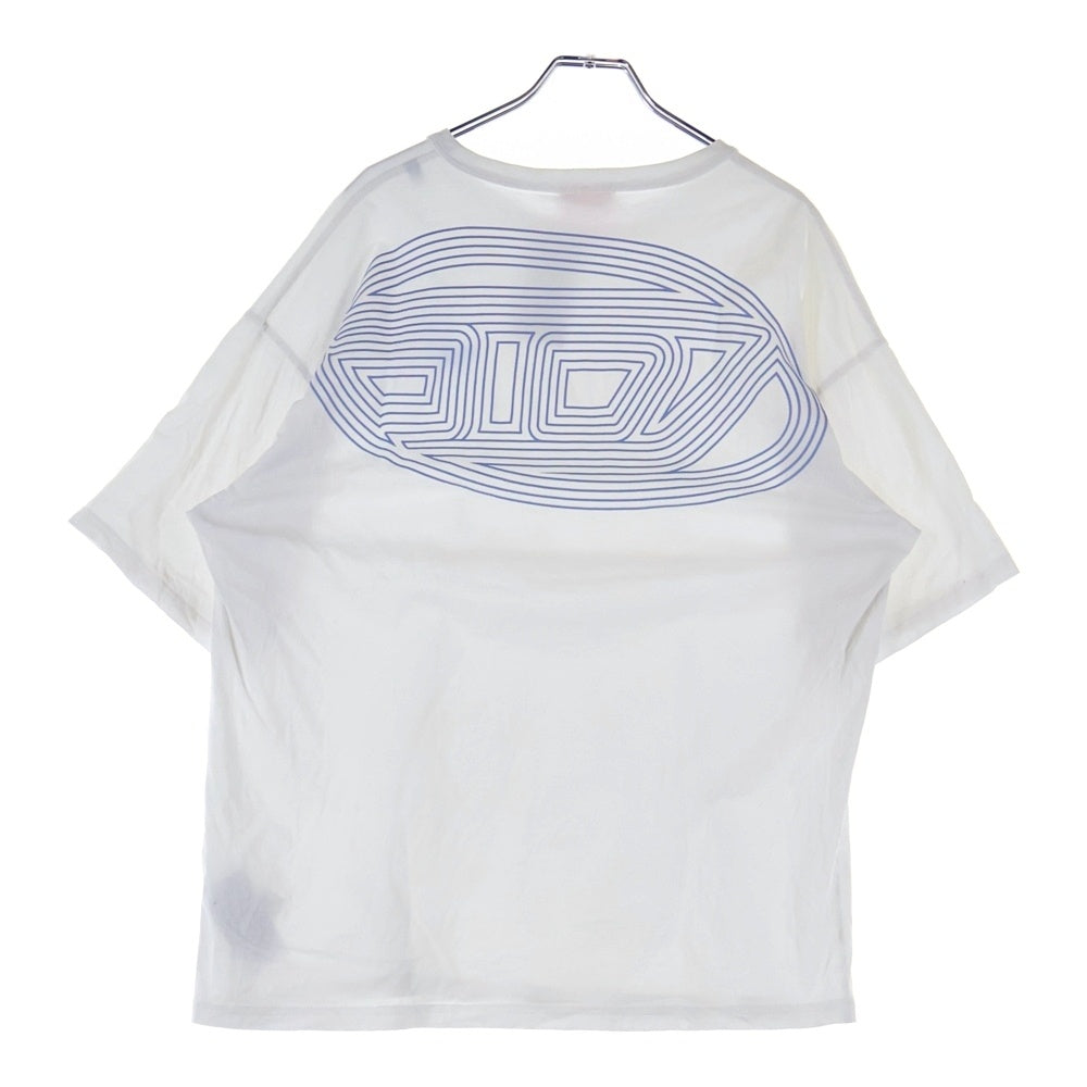 DIESEL(ディーゼル) フロントロゴ刺繍 バックDデザイン クルーネック半袖Tシャツカットソー ホワイト/ブルー A15164