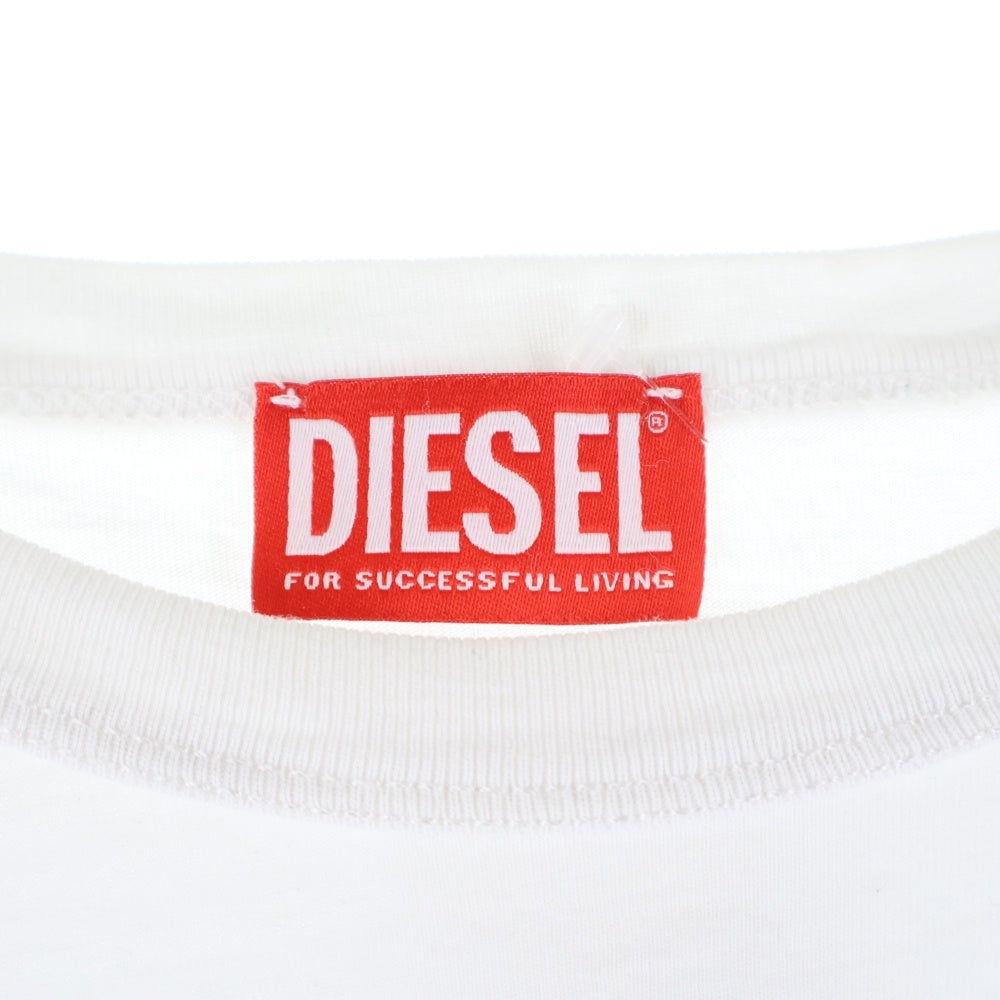 DIESEL(ディーゼル) フロントロゴ刺繍 バックDデザイン クルーネック半袖Tシャツカットソー ホワイト/ブルー A15164