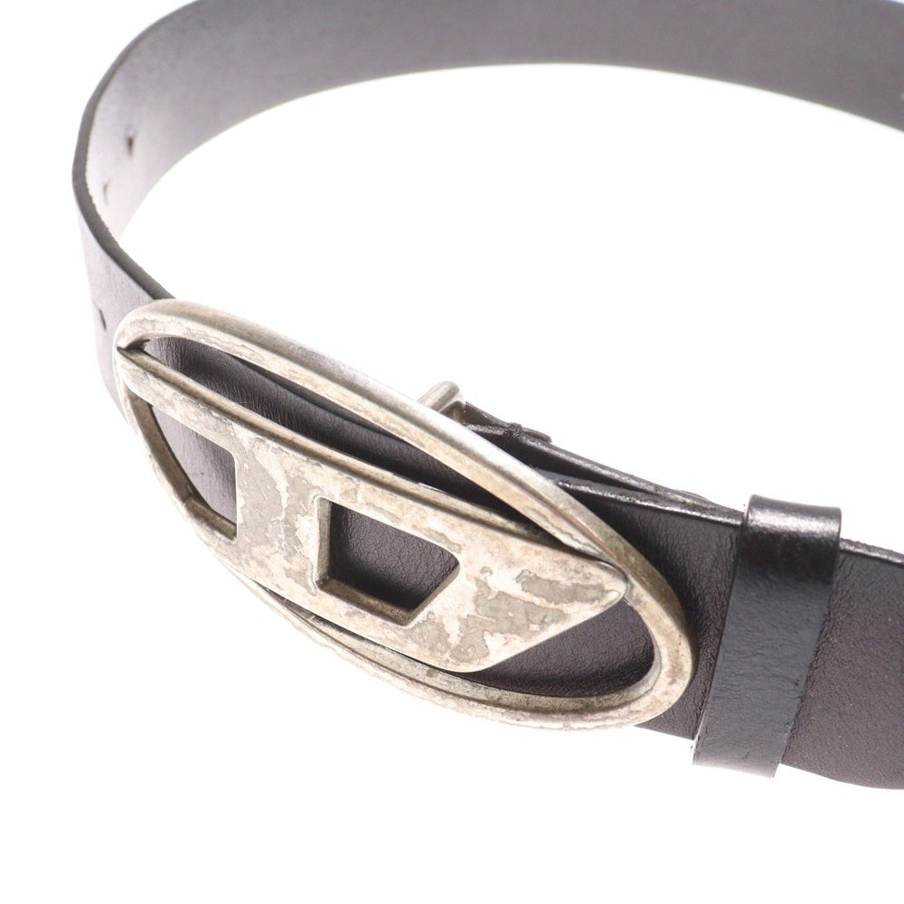 DIESEL(ディーゼル) オーバルDロゴ バックルレザーベルト ブラック/シルバー X08516