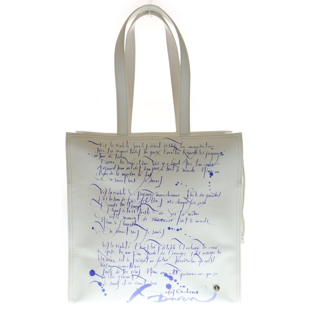 DUREN(デューレン) レタープリント レザートートバッグ ホワイト/ブルー