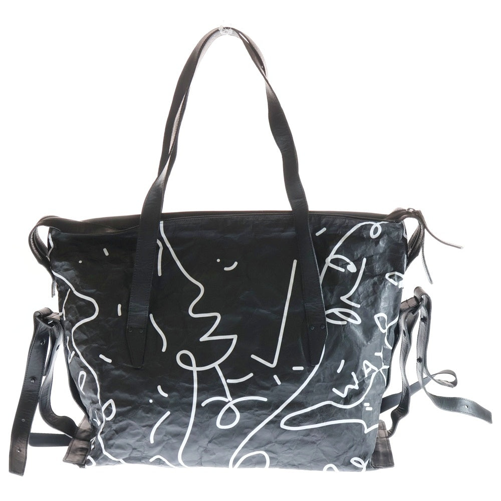 DUREN(デューレン) SOMEDAY 総柄 2WAYクリンクルレザー ショルダートートバッグ ブラック/ホワイト