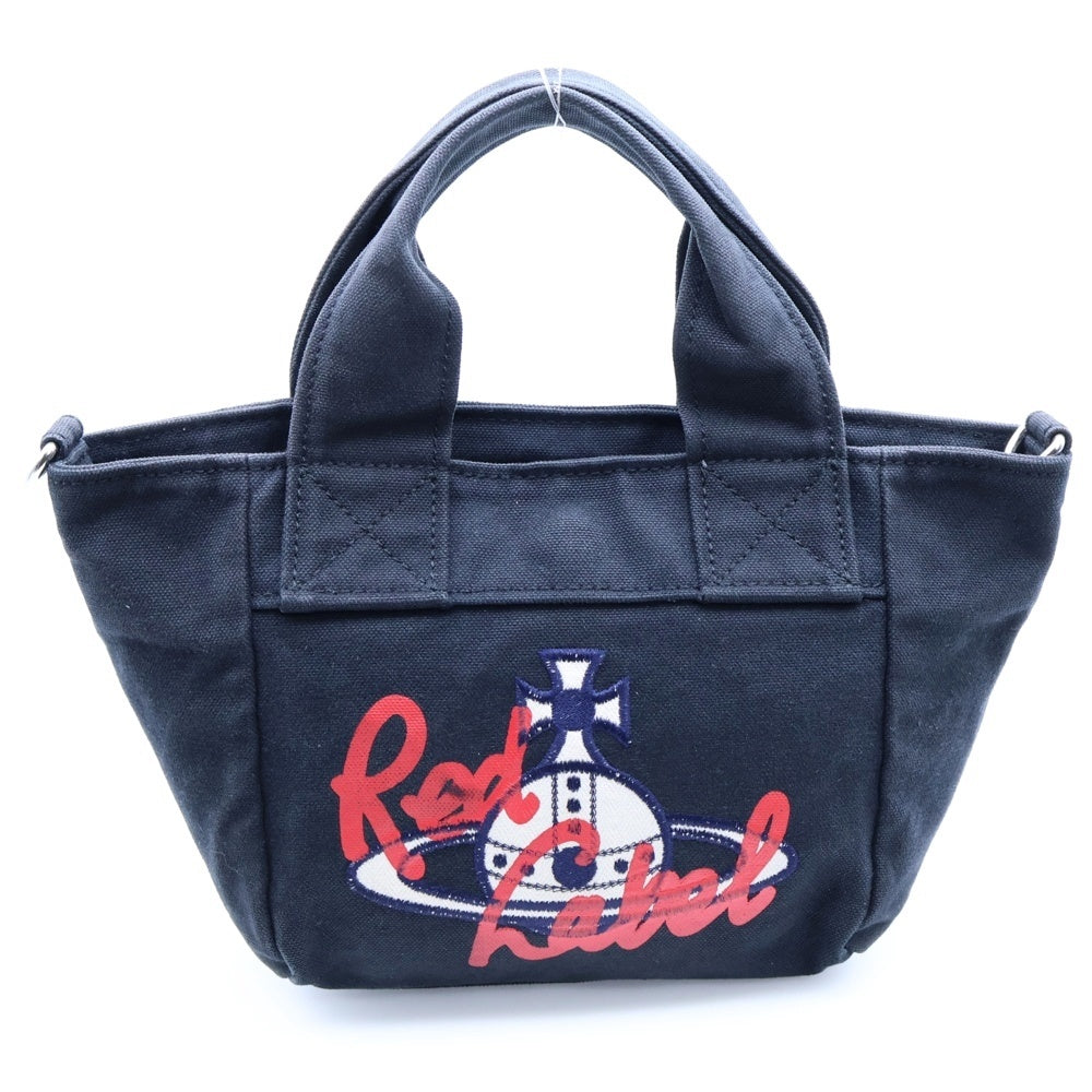 Vivienne Westwood Red Label(ヴィヴィアンウエストウッドレッドレーベル) ロゴ刺繍 キャンバスハンドショルダートートバッグ ブラック