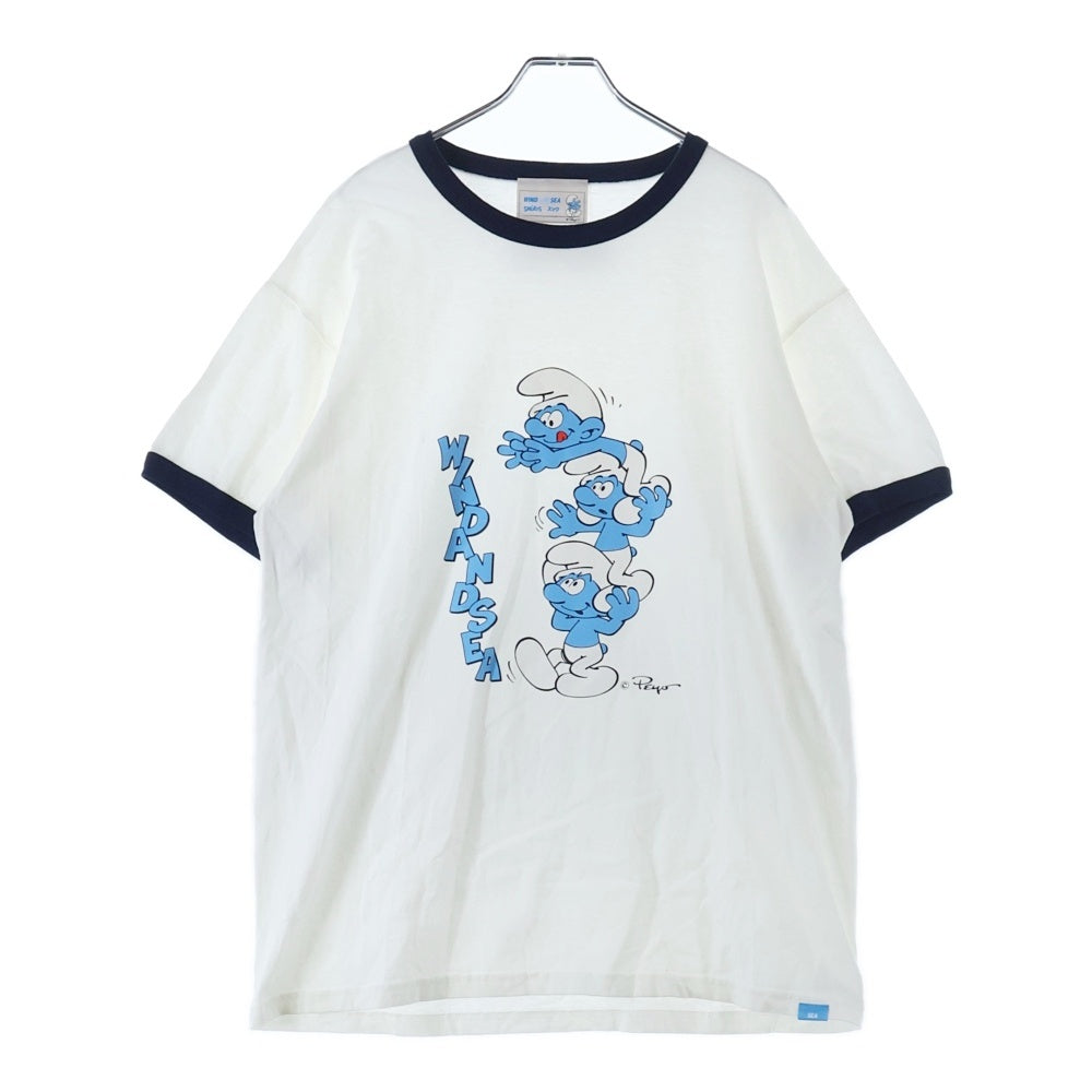 WIND AND SEA(ウィンダンシー) スマーフ プリント リンガー クルーネック 半袖Tシャツ カットソー ホワイト WDS-C-SMF-24-Q4-06