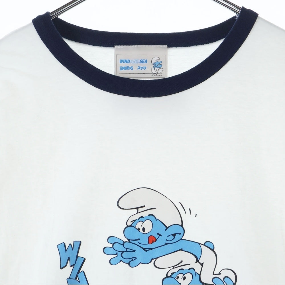 WIND AND SEA(ウィンダンシー) スマーフ プリント リンガー クルーネック 半袖Tシャツ カットソー ホワイト WDS-C-SMF-24-Q4-06